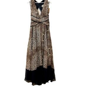 Mandalay Women’s Leopard Print Silk Maxi Evening Dress Size 12 NWT Sleeveless